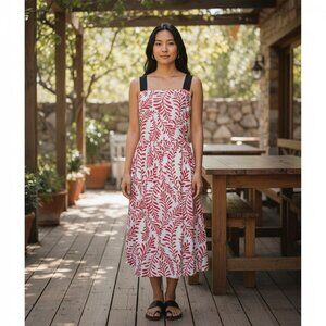 Who What Wear Linen Blend Red Ivy Size L Midi